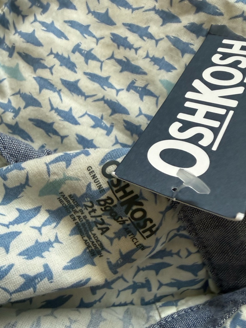 OshKosh B'gosh|White and Blue DitsyShark-Print Button-Down Shirt with collar•NWT - Picture 7 of 10